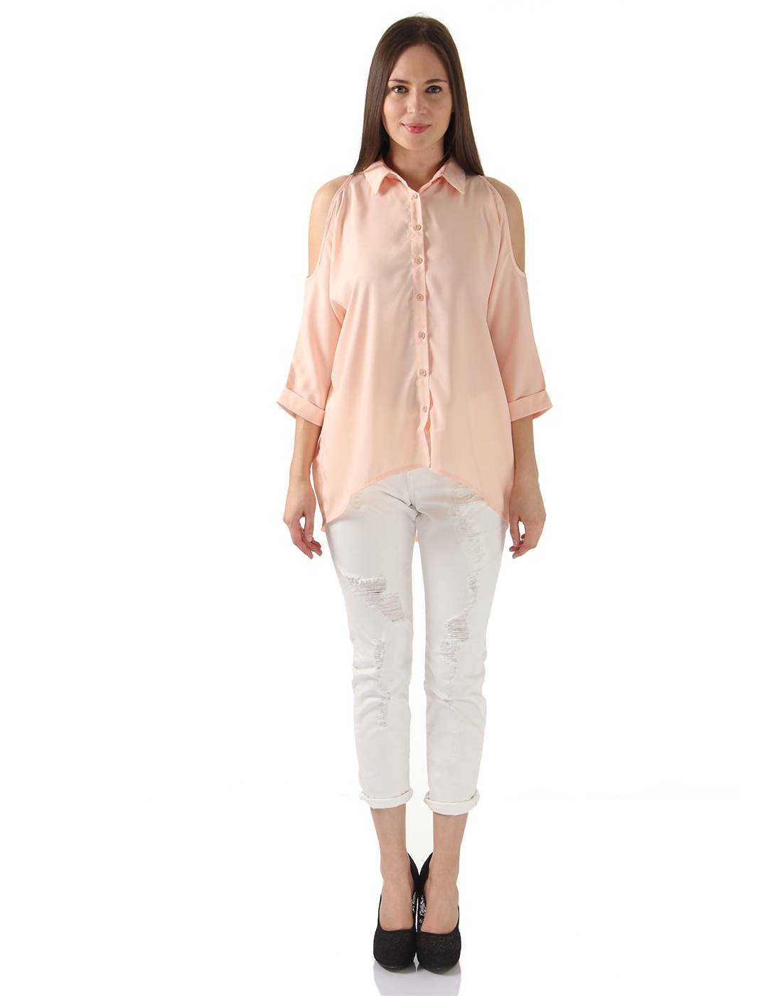 Ax Paris Women Casual Wear Peach Shirt